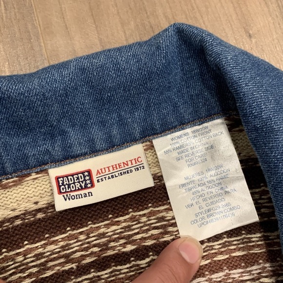 Faded Glory Womens 18W 20W Jean Jacket Vtg 90s Denim‎ Sweater Southwestern Aztec - Picture 5 of 10